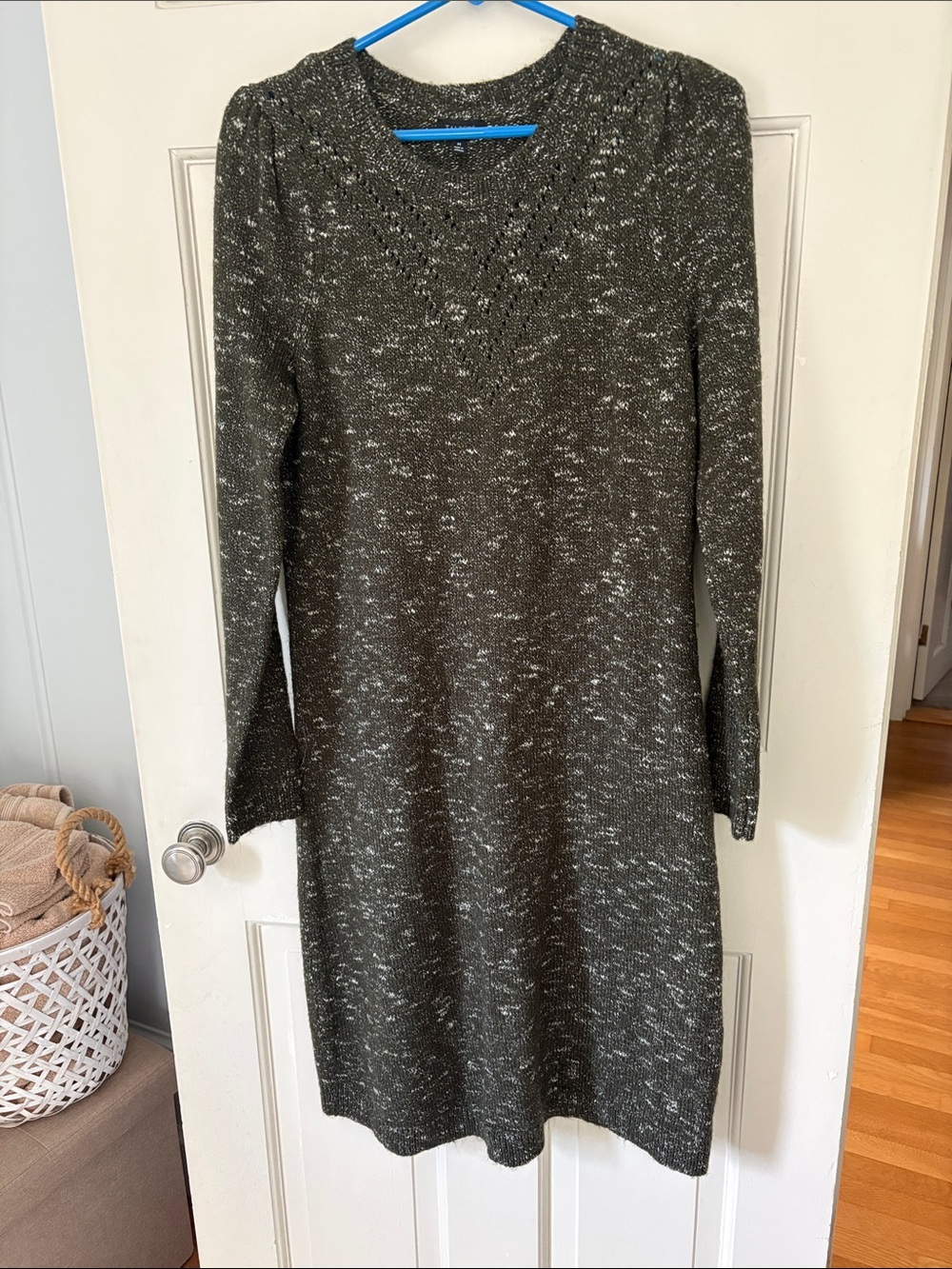 Talbots Knit Long Sleeve Sweater Dress in Olive Green